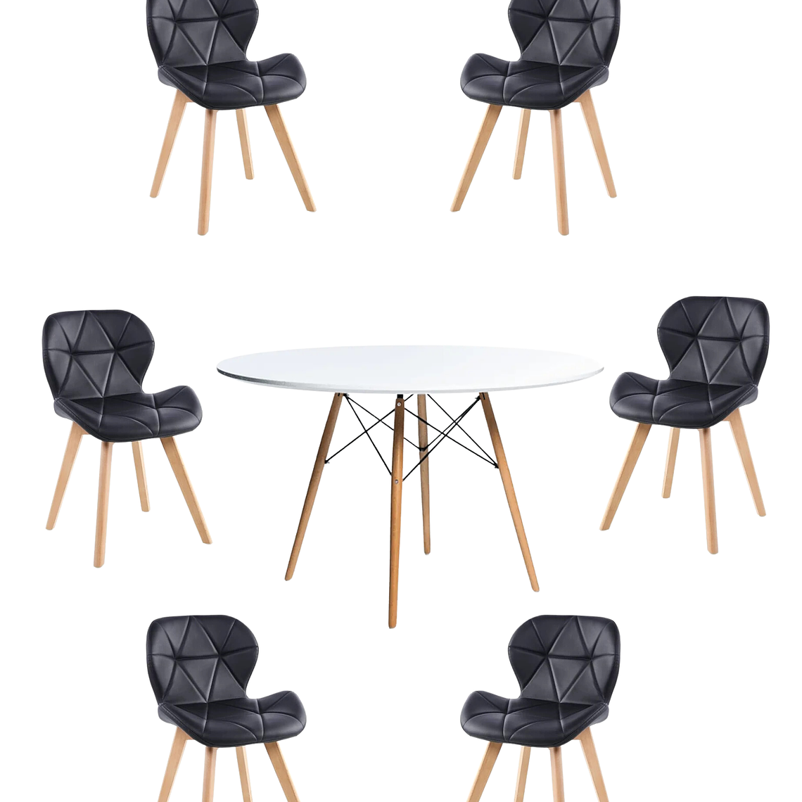 Comedor Mesa Redonda Melamina Eames Blanca 120 cm + Sillas Radar Fiori 7