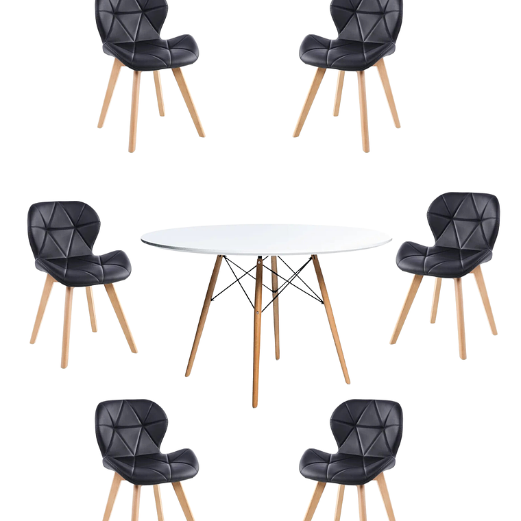 Comedor Mesa Redonda Melamina Eames Blanca 120 cm + Sillas Radar Fiori 7