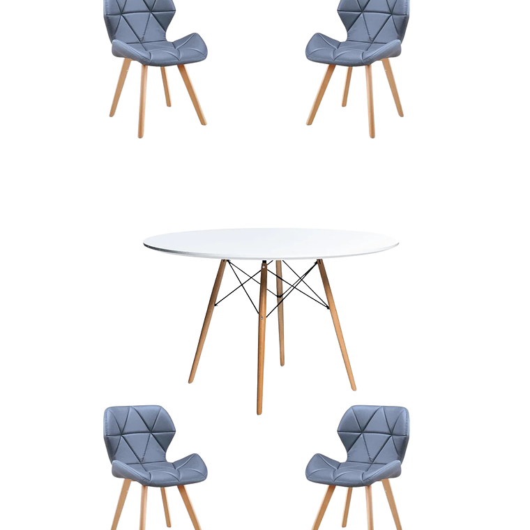 Comedor Mesa Redonda Melamina Eames Blanca 120 cm + Sillas Radar Fiori 8