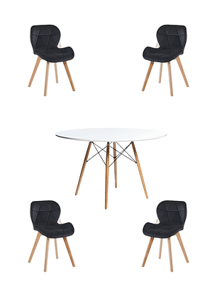 Comedor Mesa Redondas Melamina Eames Blanca 120 cm + Sillas Radar Velvet
