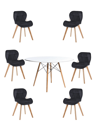 Comedor Mesa Redondas Melamina Eames Blanca 120 cm + Sillas Radar Velvet