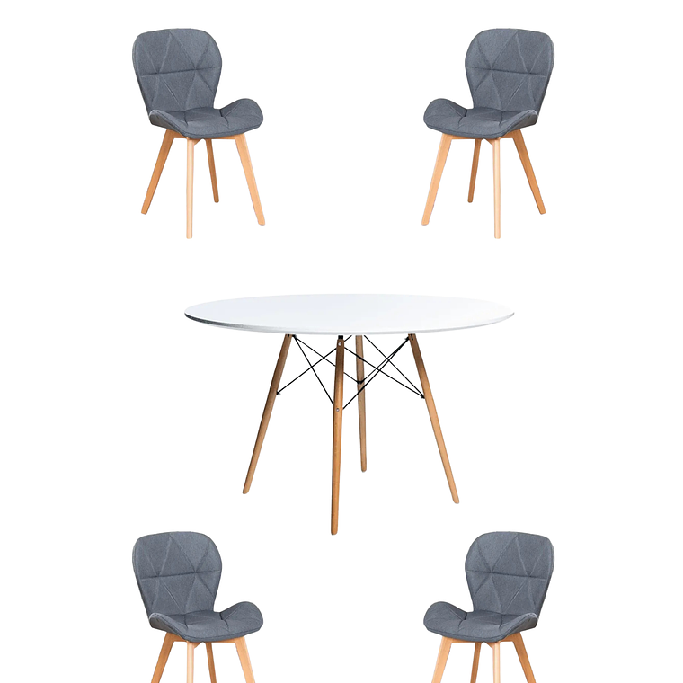 Comedor Mesa Redondas Melamina Eames Blanca 120 cm + Sillas Radar Velvet 3