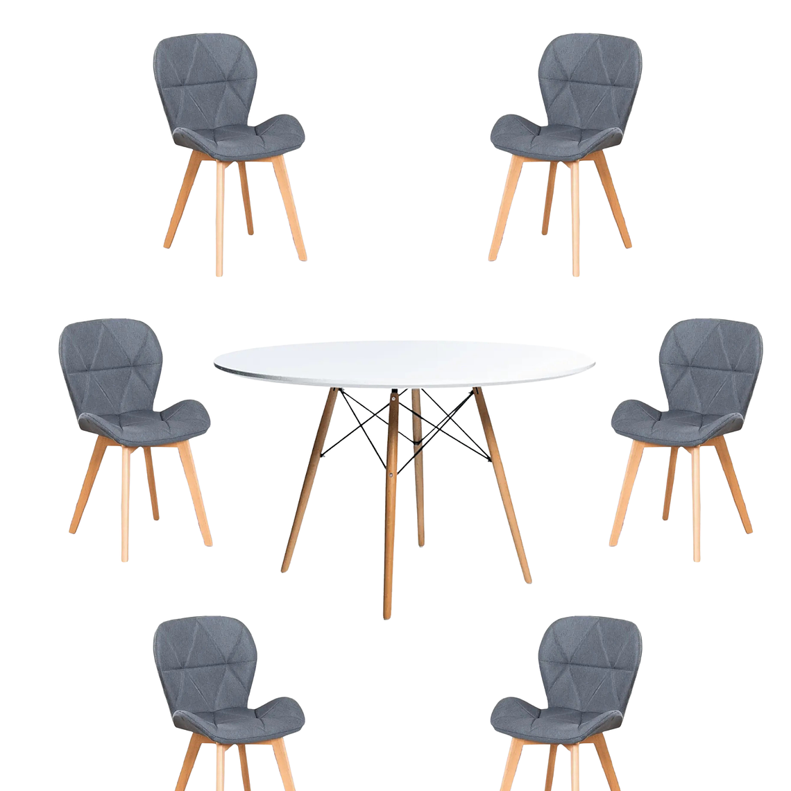 Comedor Mesa Redondas Melamina Eames Blanca 120 cm + Sillas Radar Velvet 4