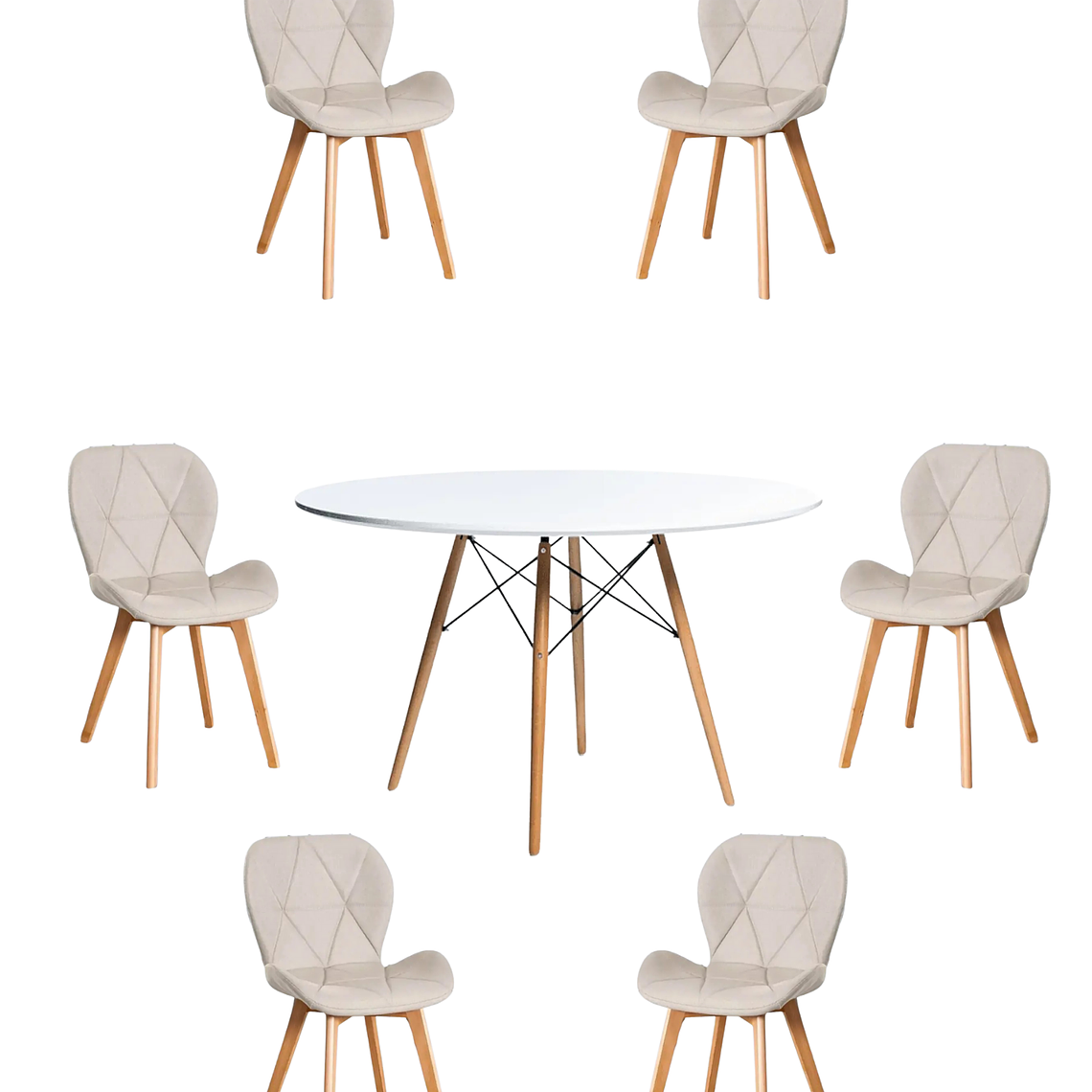 Comedor Mesa Redondas Melamina Eames Blanca 120 cm + Sillas Radar Velvet 6