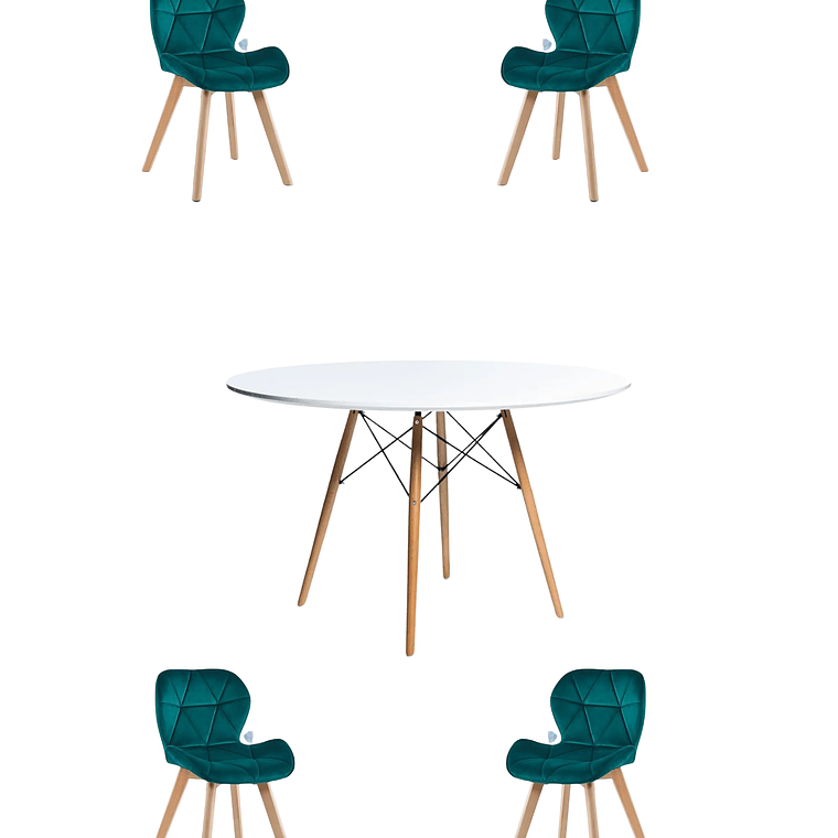 Comedor Mesa Redondas Melamina Eames Blanca 120 cm + Sillas Radar Velvet 7