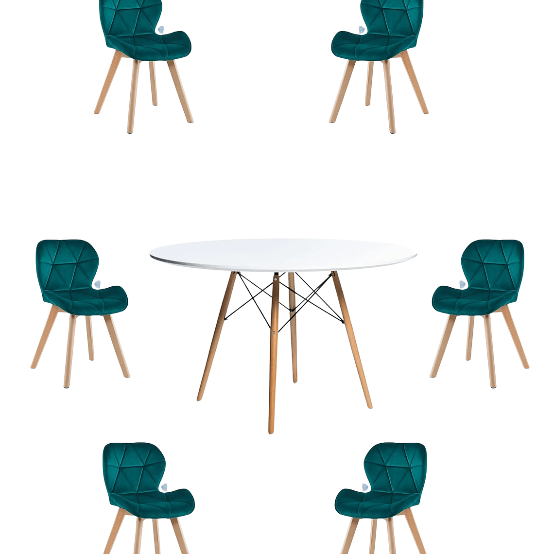 Comedor Mesa Redondas Melamina Eames Blanca 120 cm + Sillas Radar Velvet 8