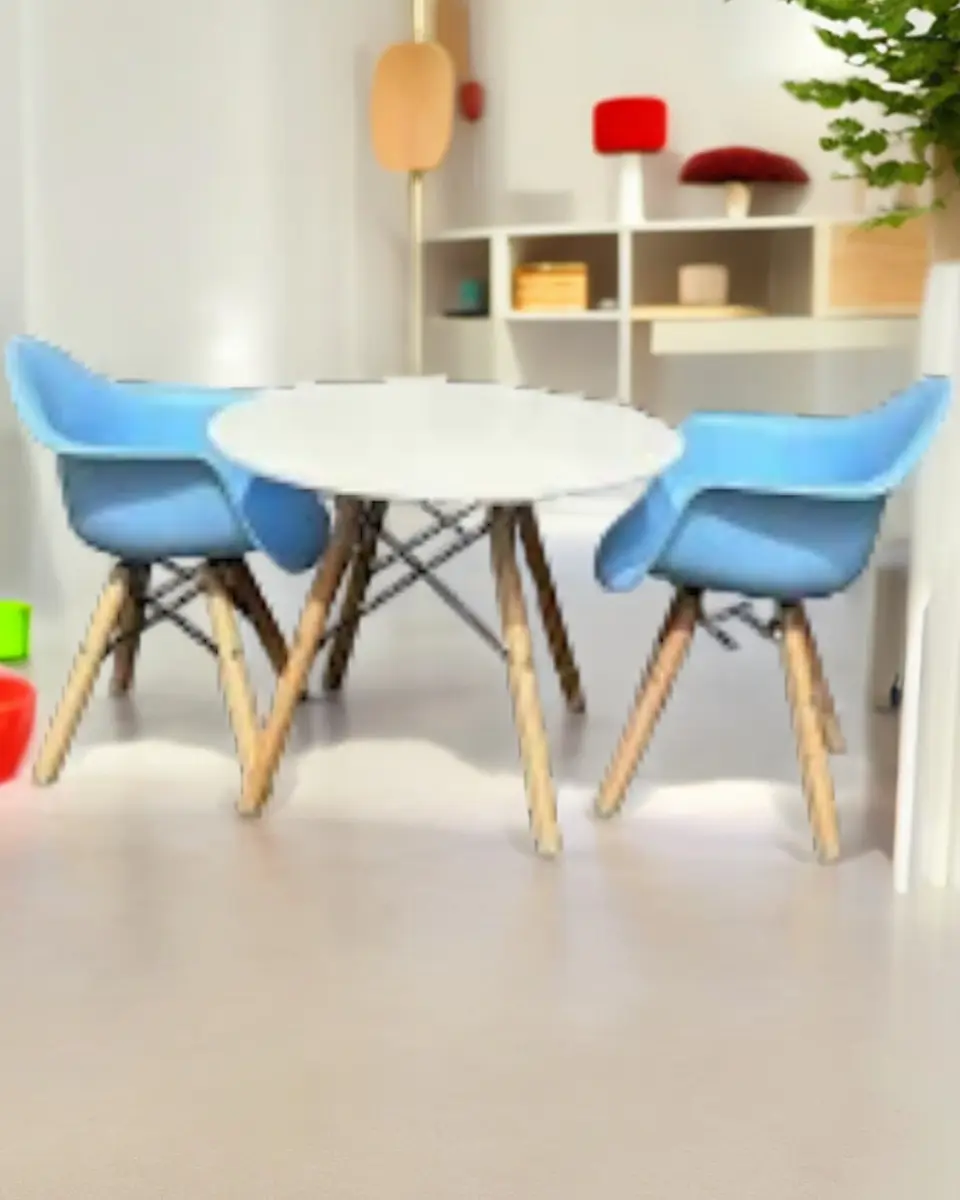 Set Infantil Eames 2 Sitiales y Mesa Blanca 3