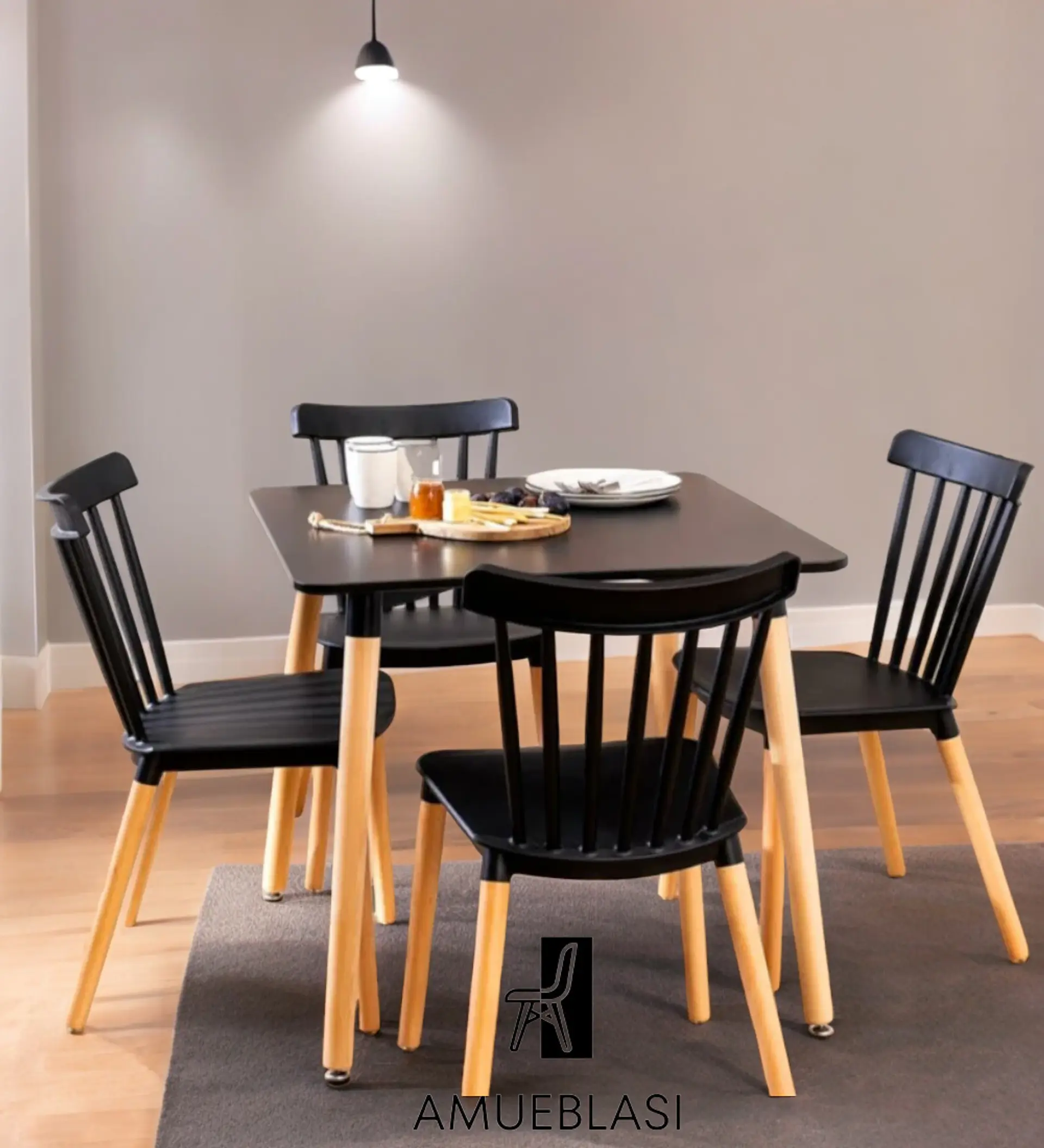 Comedor Cuadrado Melamina con Sillas Windsor 1