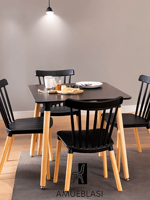 Comedor Mesa Cuadrada Melamina 80x80 cm + 4 Sillas Windsor