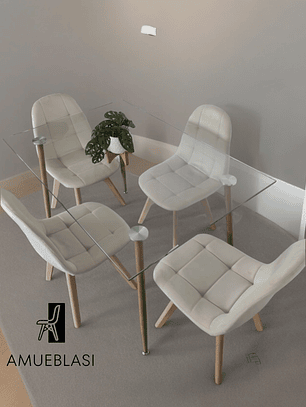Comedor Mesa Rectangular Vidrio Paris 120x80 cm + Sillas Capitone