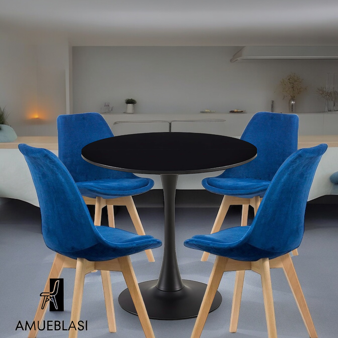 Comedor Mesa Redonda Tulip + Silla Tulip Velvet 16