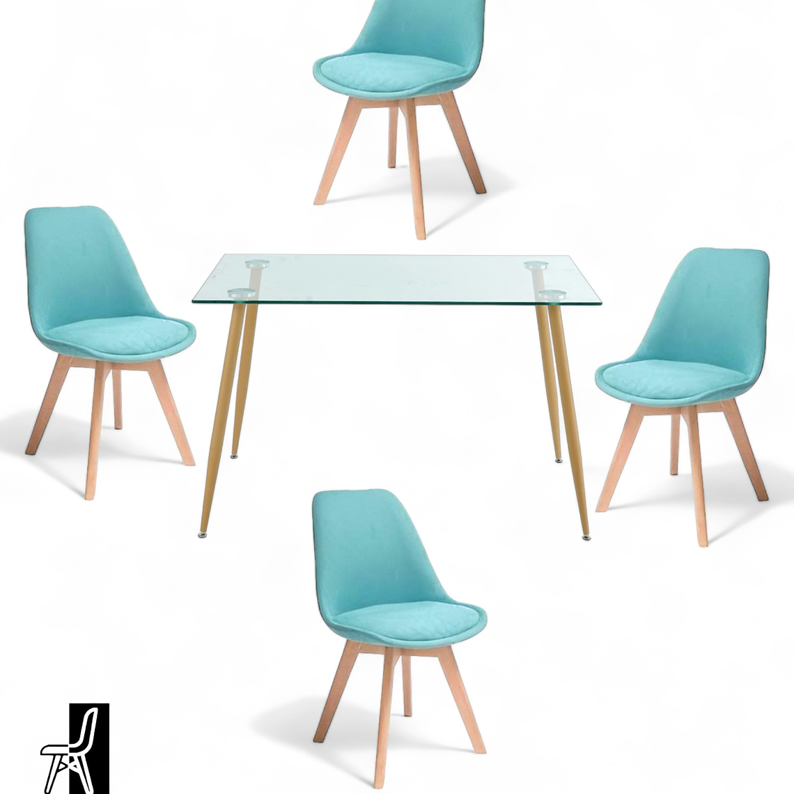 Comedor Mesa Rectangular Vidrio Paris 120x80 cm + Sillas Tulip Velvet 7