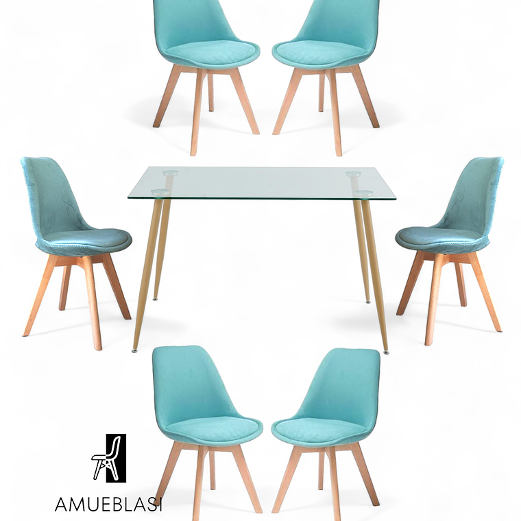 Comedor Mesa Rectangular Vidrio Paris 120x80 cm + Sillas Tulip Velvet 8