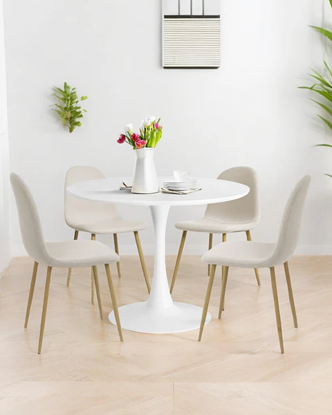 Comedor Redondo Tulip Blanco con 4 Sillas Scoop