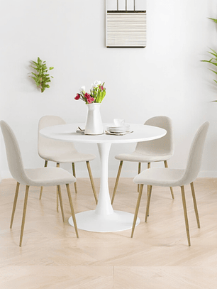 Comedor Mesa Redonda Tulip blanca + Sillas Scoop