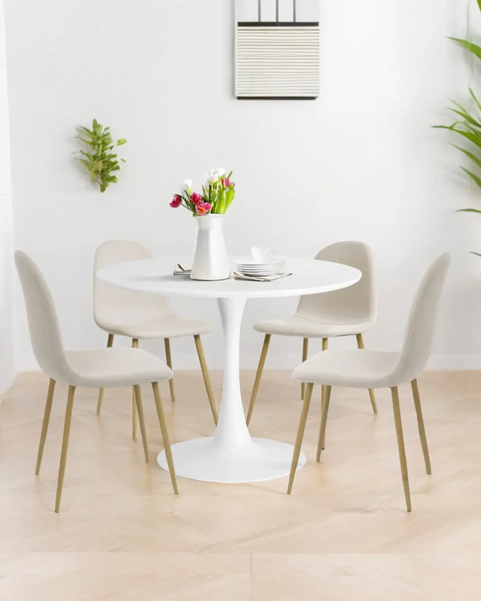 Comedor Redondo Tulip Blanco con 4 Sillas Scoop 1