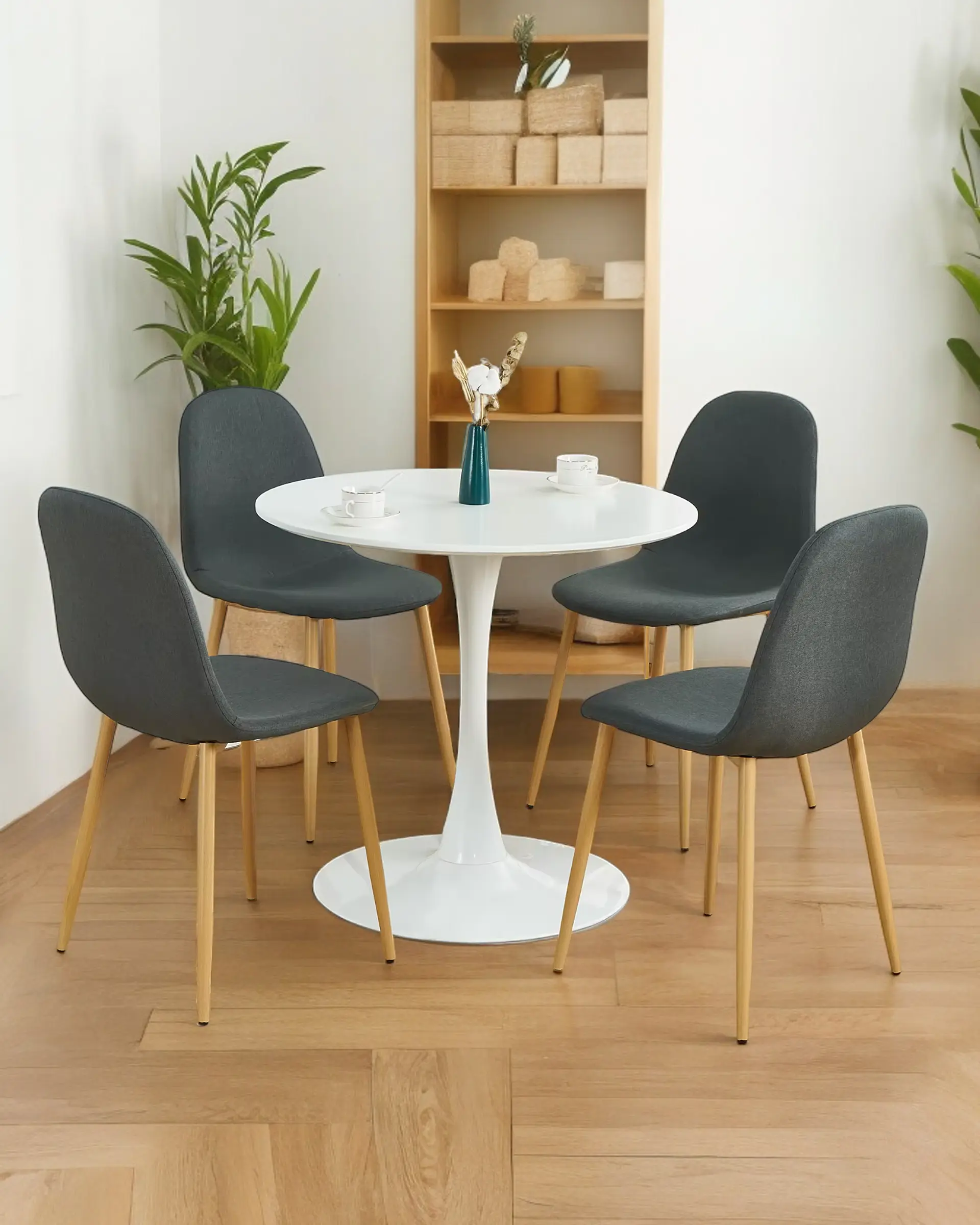 Comedor Redondo Tulip Blanco con 4 Sillas Scoop 2
