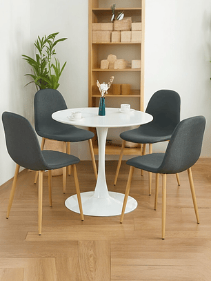 Comedor Mesa Redonda Tulip blanca + Sillas Scoop