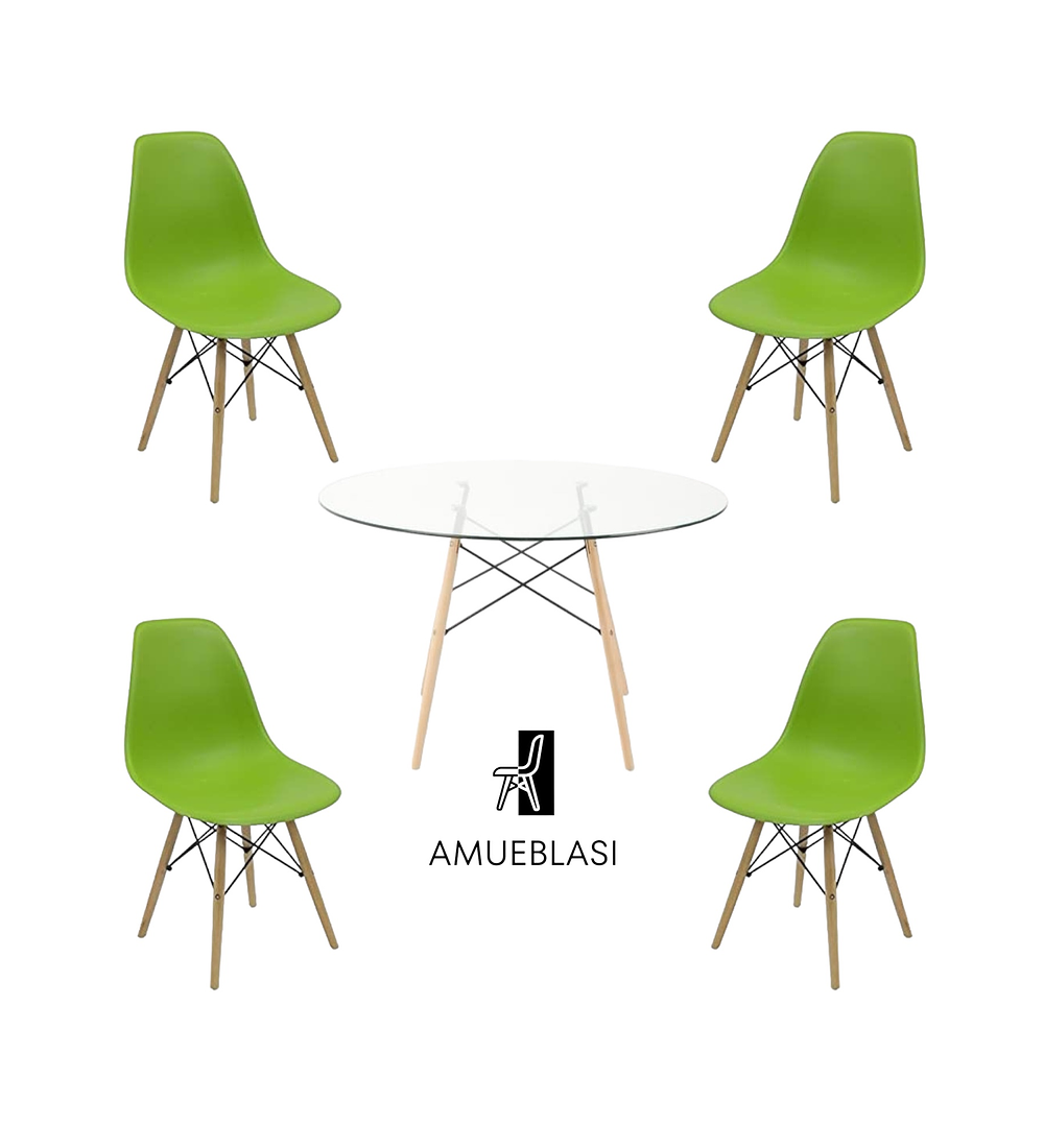 Comedor Mesa Redonda Vidrio Eames 120 cm + Sillas Eames