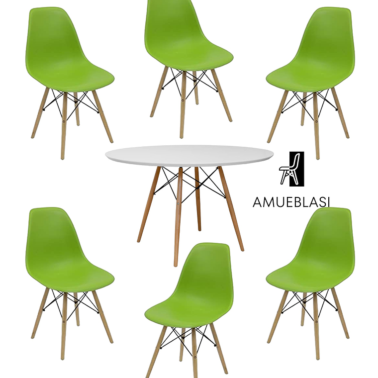 Comedor Mesa Redonda Melamina Eames Blanca 120 cm + Sillas Eames 14