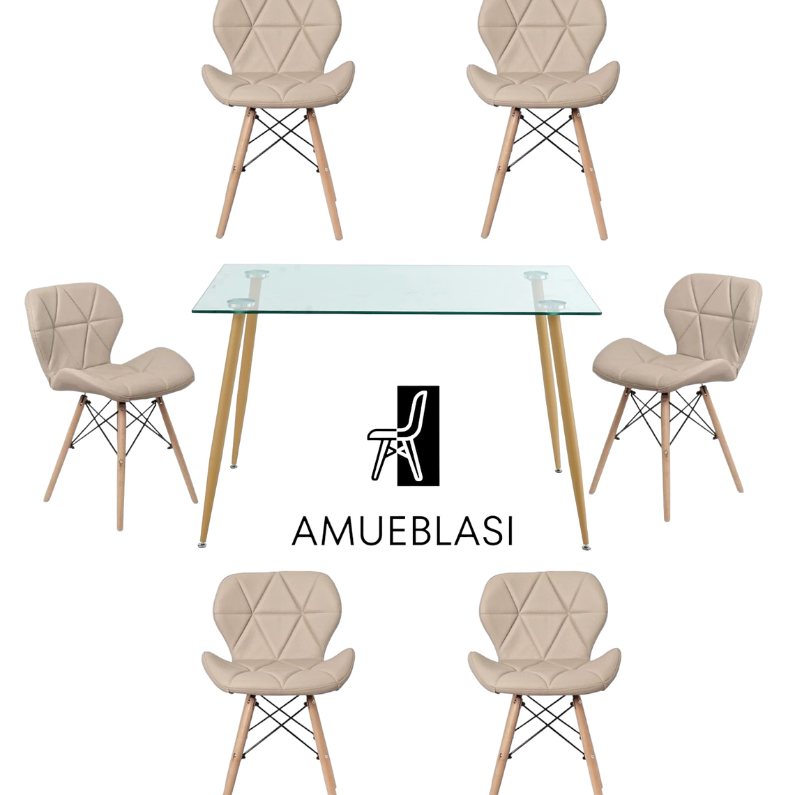 Comedor Mesa Rectangular Vidrio Paris 120x80 cm + Sillas Radar 9