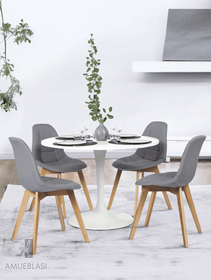 Comedor Mesas Redonda Tulip + Sillas Capitone