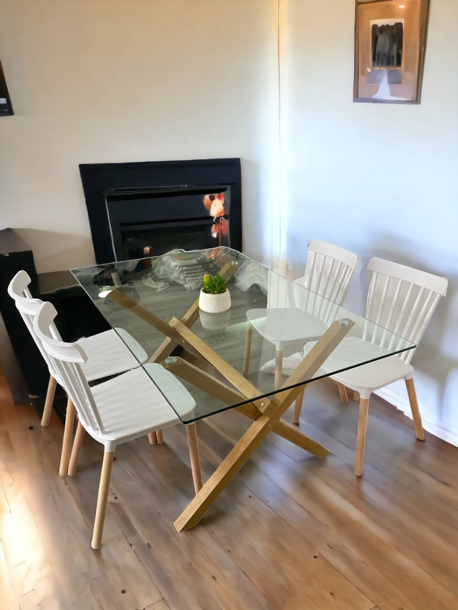 Comedor Rectangular Vidrio Elite con Sillas Windsor 1