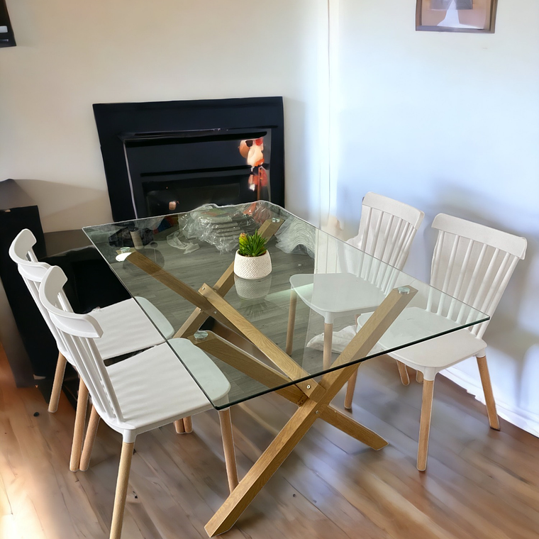 Comedor Mesa Rectangular Vidrio Elite 140x90 + Sillas Windsor 1