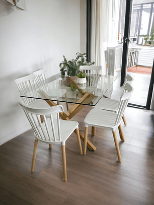 Comedor Mesa Rectangular Vidrio Elite 140x90 + Sillas Windsor