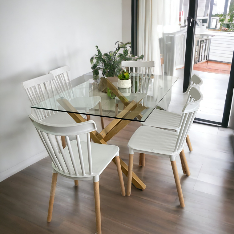 Comedor Mesa Rectangular Vidrio Elite 140x90 + Sillas Windsor 2