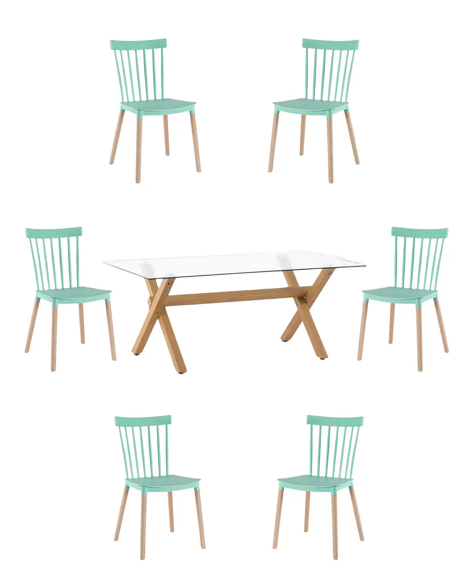 Comedor Rectangular Vidrio Elite con Sillas Windsor 4