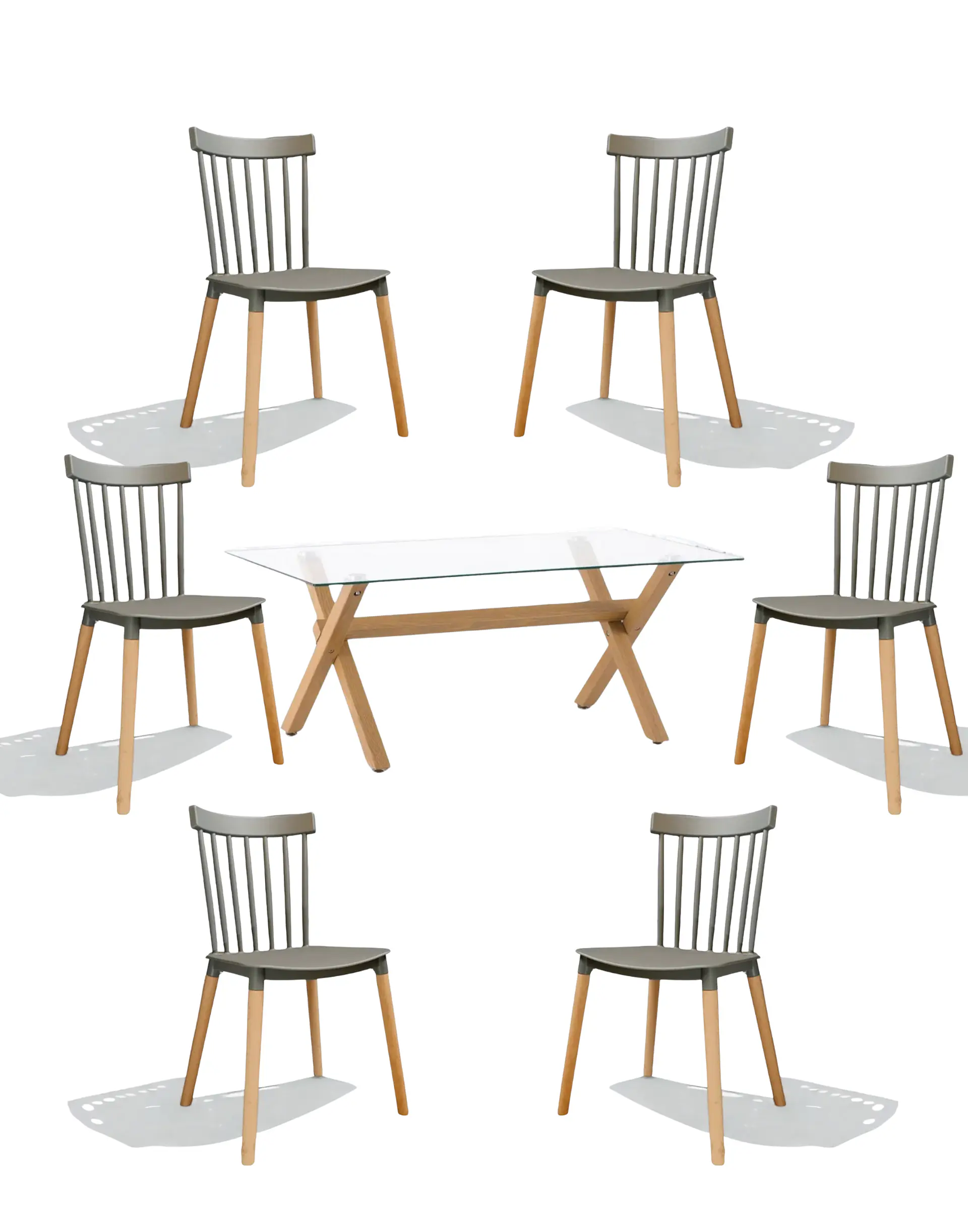 Comedor Rectangular Vidrio Elite con Sillas Windsor 6