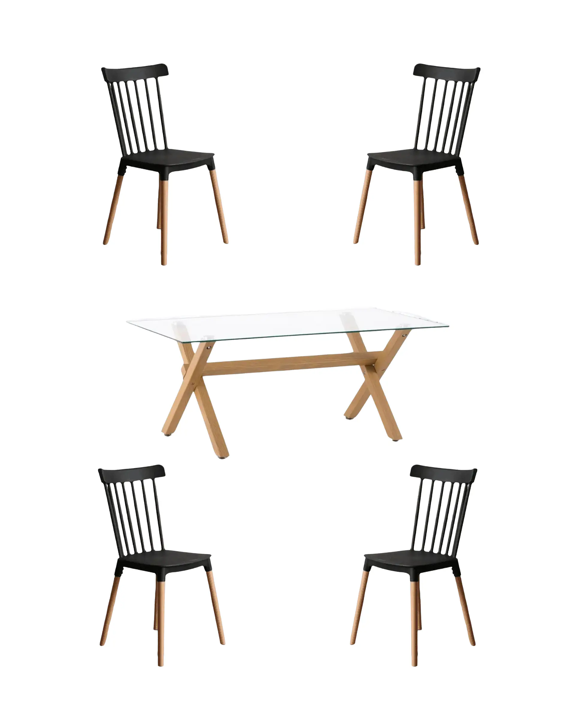 Comedor Rectangular Vidrio Elite con Sillas Windsor 7