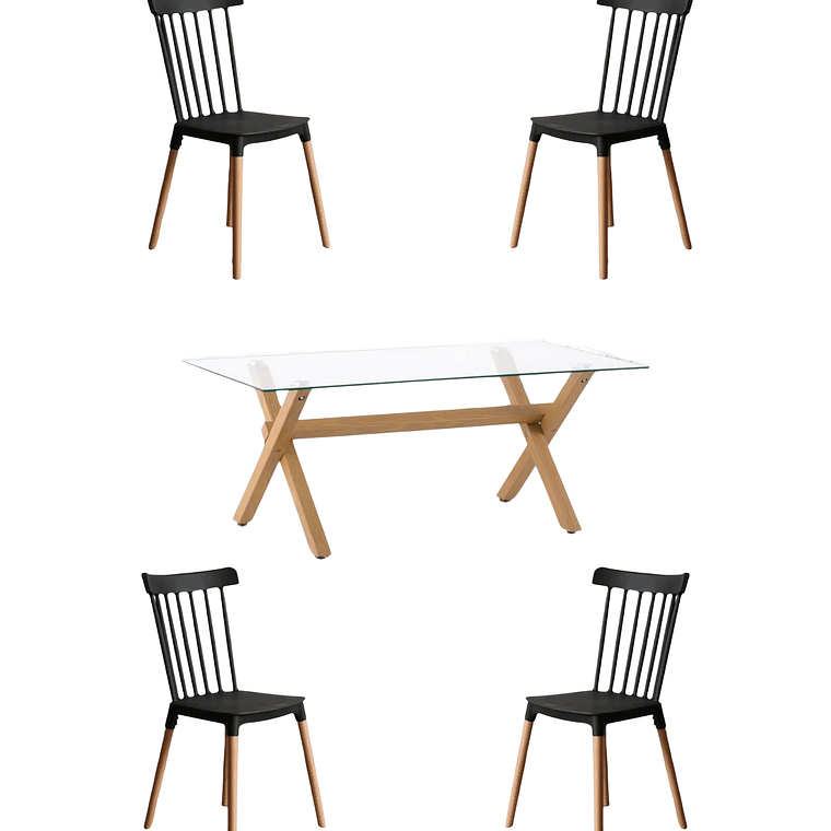 Comedor Mesa Rectangular Vidrio Elite 140x90 + Sillas Windsor 7