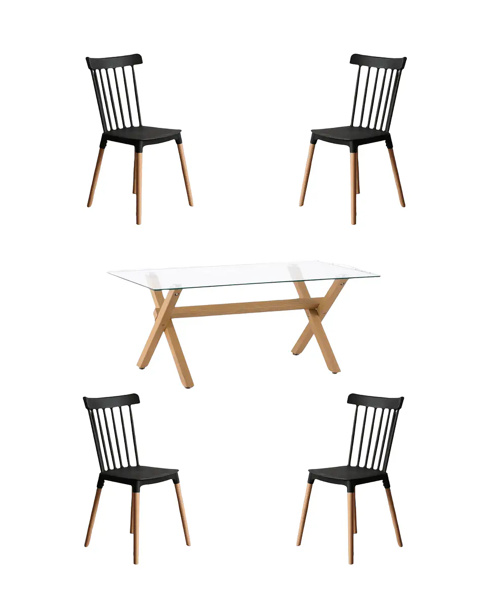 Comedor Rectangular Vidrio Elite con Sillas Windsor 7