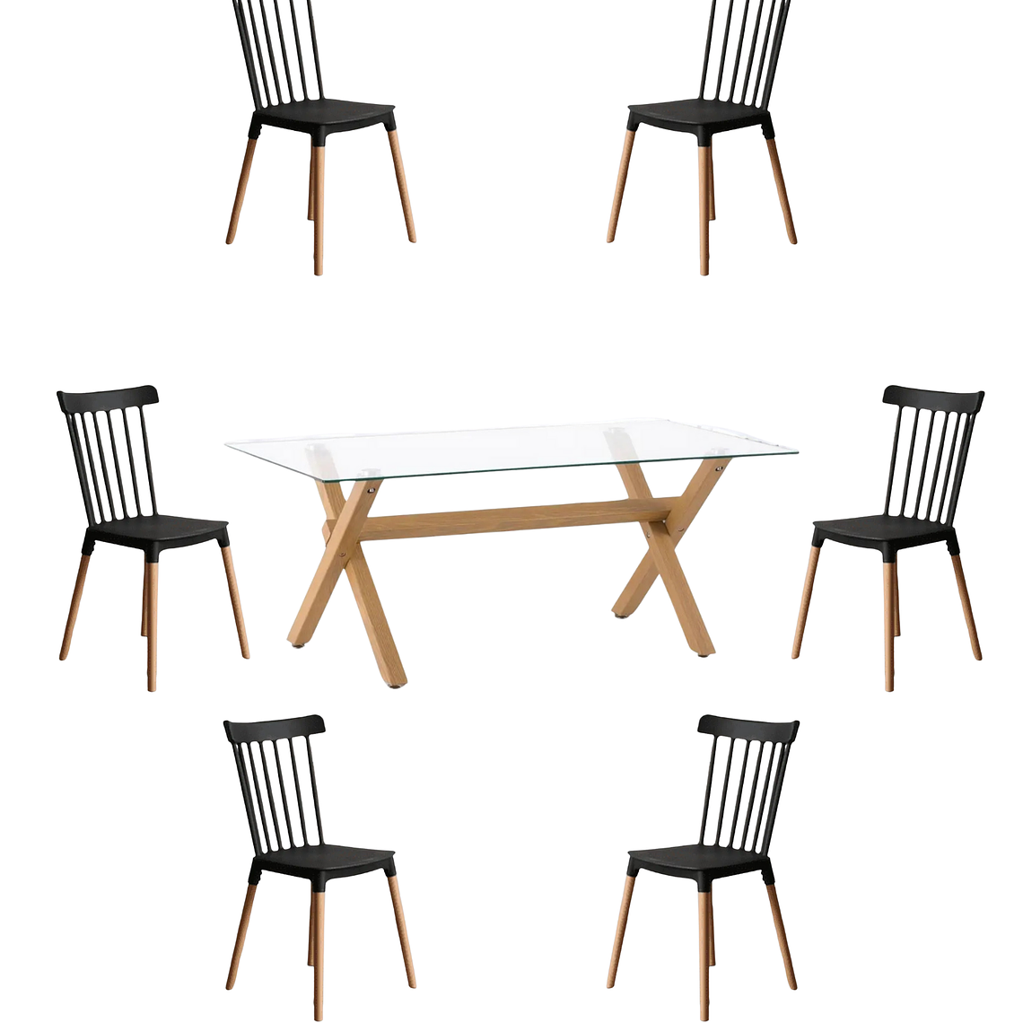 Comedor Mesa Rectangular Vidrio Elite 140x90 + Sillas Windsor 8