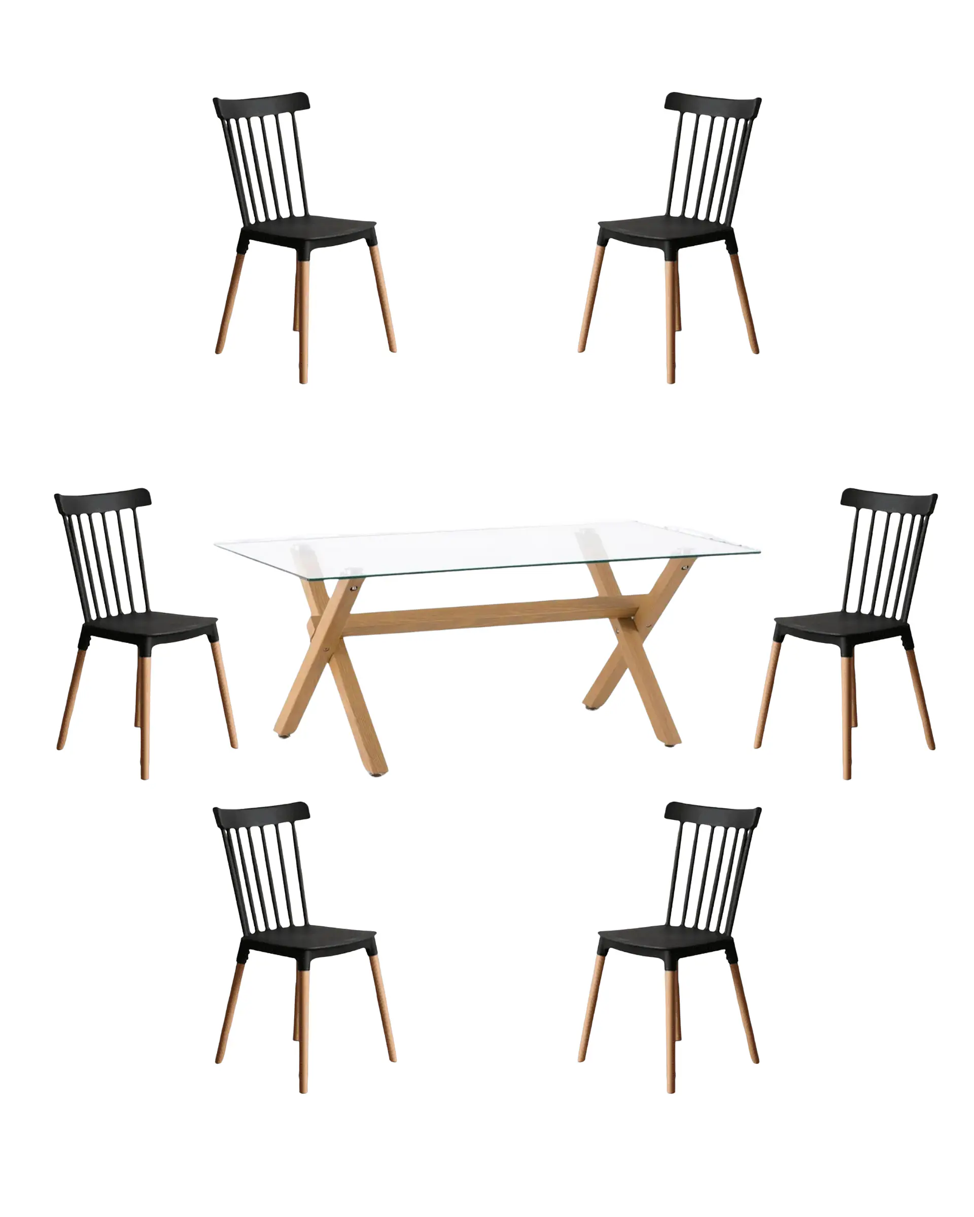 Comedor Rectangular Vidrio Elite con Sillas Windsor 8