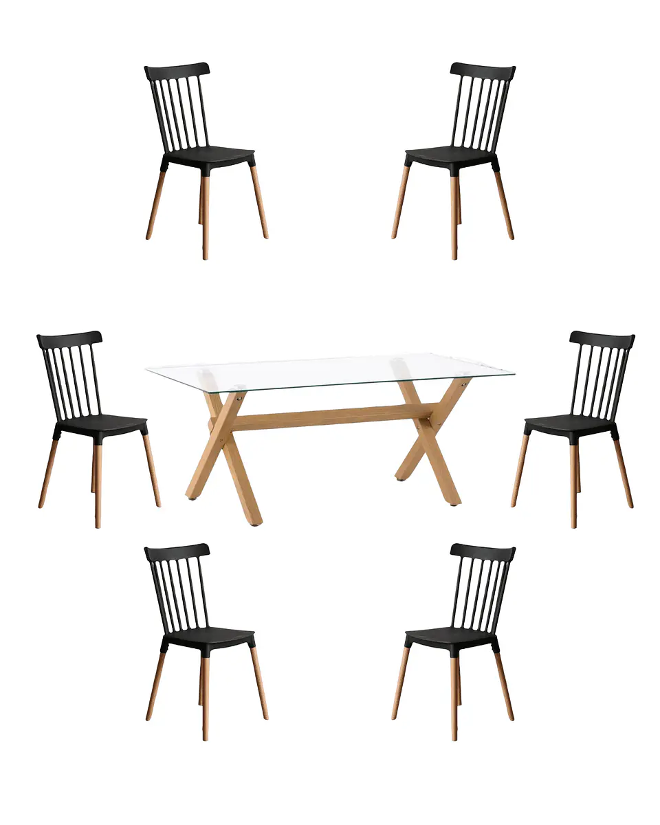 Comedor Rectangular Vidrio Elite con Sillas Windsor 8