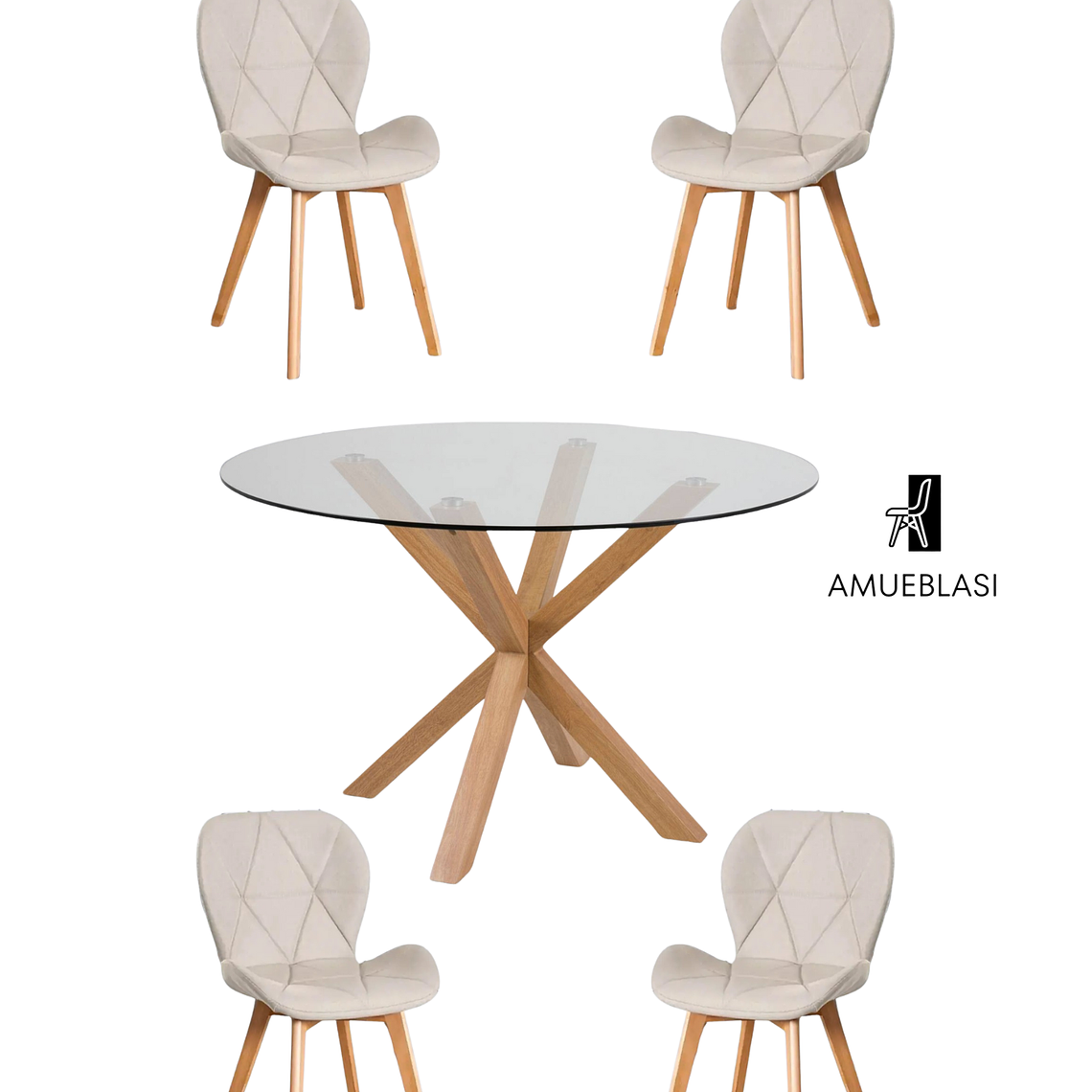 Comedor Mesa Redonda Vidrio Madrid + Sillas Radar Velvet 1