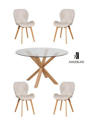 Comedor Mesa Redonda Vidrio Madrid + Sillas Radar Velvet