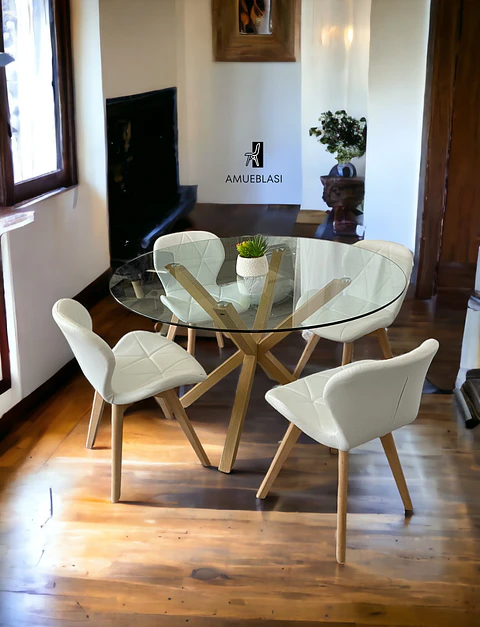 Comedor Redondo Vidrio Madrid con Sillas Radar Fiori 