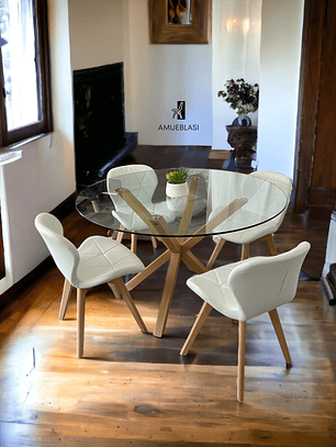 Comedor Mesa Redonda Vidrio Madrid + Sillas Radar Fiori