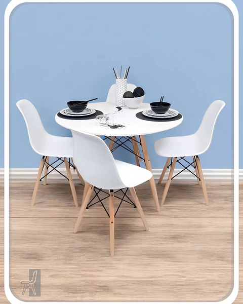 Comedor Redondo Melamina Eames con Sillas Eames