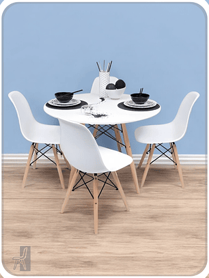 Comedor Mesa Redonda Melamina Eames Blanca + Sillas Eames