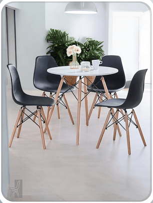 Comedor Mesa Redonda Melamina Eames Blanca + Sillas Eames