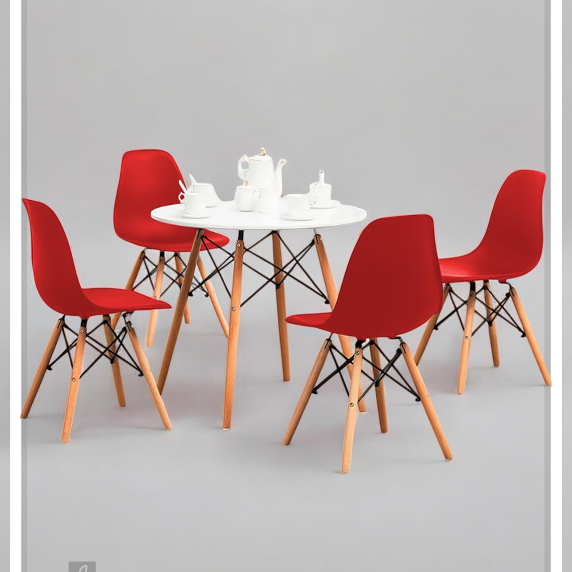 Comedor Mesa Redonda Melamina Eames Blanca + Sillas Eames 4