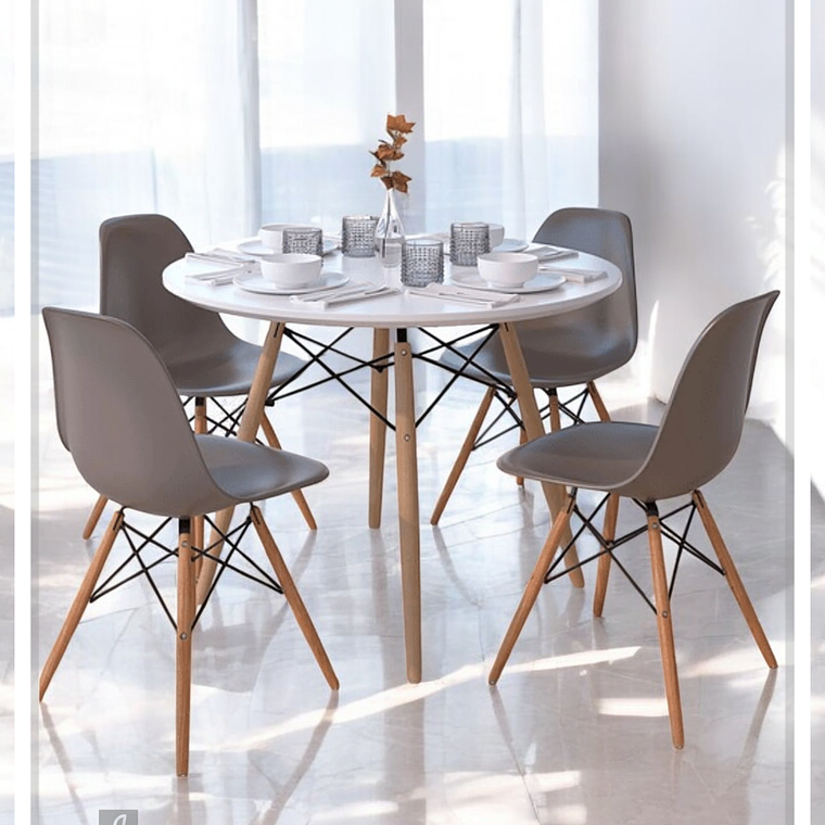 Comedor Mesa Redonda Melamina Eames Blanca + Sillas Eames 3