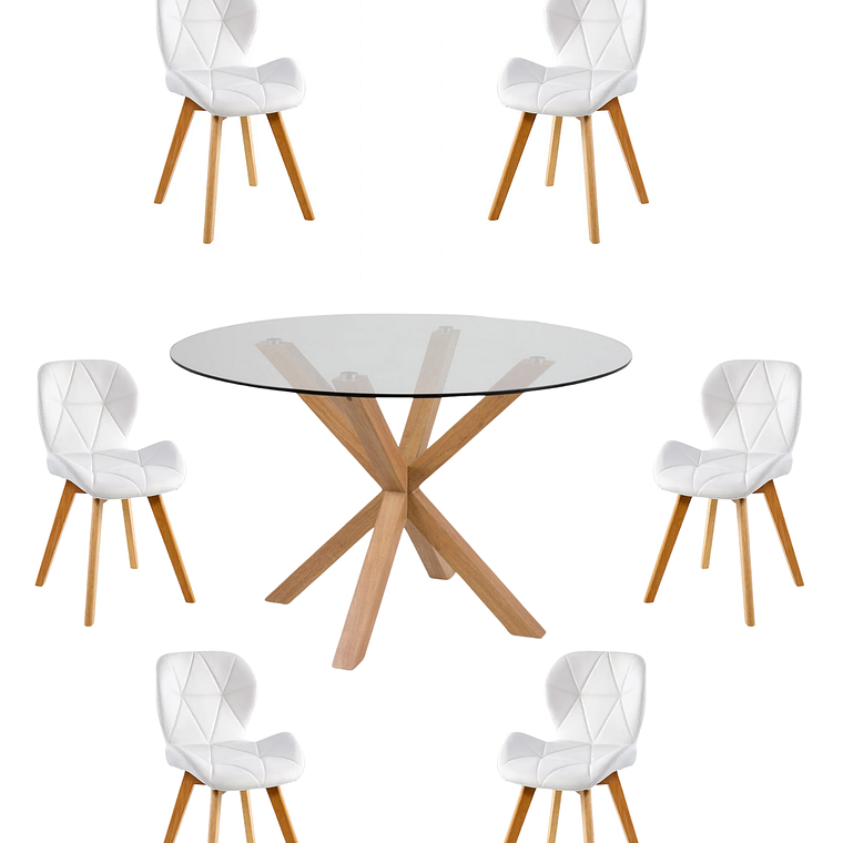 Comedor Mesa Redonda Vidrio Madrid + Sillas Radar Fiori 2