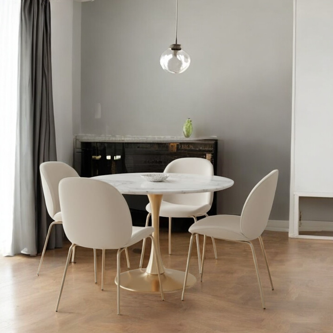 Comedor Mesa Tulip Golden 100 cm + 4 Sillas Siena 1