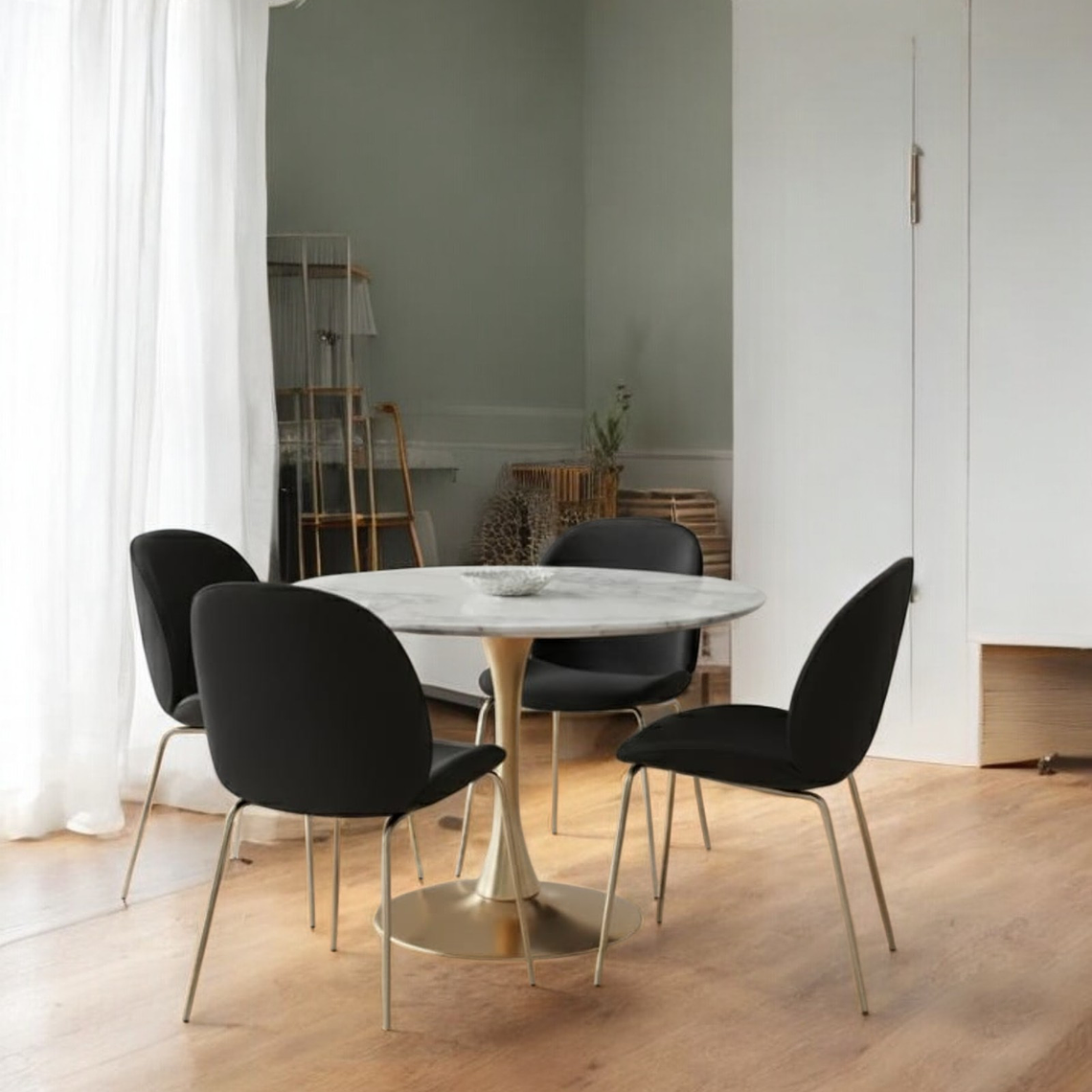 Comedor Mesa Tulip Golden 100 cm + 4 Sillas Siena 3